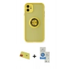 MARSİLYAN™- iPhone 11 Kılıf Yörünge Çizgi - Şeffaf Royal Nano Ekran Koruyucu + Rainbow Kamera Lens Koruma Cam - KI