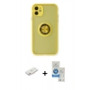 MARSİLYAN™- iPhone 11 Kılıf Yörünge Çizgi - Şeffaf Royal Nano Ekran Koruyucu + Renkli Kamera Lens Koruma Cam - PE