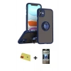 MARSİLYAN™- iPhone 11 Kılıf Yörünge Çizgi - Siyah 34D Hayalet Izgaralı Cam + Rainbow Kamera Lens Koruma Cam - KI
