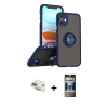 MARSİLYAN™- iPhone 11 Kılıf Yörünge Çizgi - Siyah 34D Hayalet Izgaralı Cam + Pers Alüminyum Kamera Lens - GD