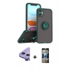 MARSİLYAN™- iPhone 11 Kılıf Yörünge Çizgi - Siyah 34D Hayalet Izgaralı Cam + Raze Metal Kamera Lens - MR