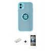 MARSİLYAN™- iPhone 11 Kılıf Yörünge Çizgi - Siyah 34D Hayalet Izgaralı Cam + Renkli Kamera Lens Koruma Cam - SI
