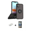 MARSİLYAN™- iPhone 11 Kılıf Yörünge Çizgi - Siyah 34D Hayalet Izgaralı Cam + Renkli Kamera Lens Koruma Cam - SI