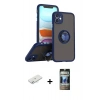 MARSİLYAN™- iPhone 11 Kılıf Yörünge Çizgi - Siyah 34D Hayalet Izgaralı Cam + Renkli Kamera Lens Koruma Cam - SI