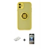 MARSİLYAN™- iPhone 11 Kılıf Yörünge Çizgi - Siyah 34D Hayalet Izgaralı Cam + Renkli Kamera Lens Koruma Cam - SI