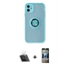 MARSİLYAN™- iPhone 11 Kılıf Yörünge Çizgi - Siyah 34D Hayalet Izgaralı Cam + Kamera Lens Koruma Cam - SF