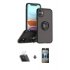 MARSİLYAN™- iPhone 11 Kılıf Yörünge Çizgi - Siyah 34D Hayalet Izgaralı Cam + Kamera Lens Koruma Cam - SF