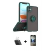 MARSİLYAN™- iPhone 11 Kılıf Yörünge Çizgi - Siyah 34D Hayalet Izgaralı Cam + Kamera Lens Koruma Cam - SF