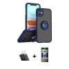MARSİLYAN™- iPhone 11 Kılıf Yörünge Çizgi - Siyah 34D Hayalet Izgaralı Cam + Kamera Lens Koruma Cam - SF