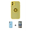 MARSİLYAN™- iPhone 11 Kılıf Yörünge Çizgi - Siyah 34D Hayalet Izgaralı Cam + Neon Fosforlu Kamera Lens - TU