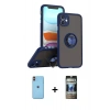 MARSİLYAN™- iPhone 11 Kılıf Yörünge Çizgi - Siyah 34D Hayalet Izgaralı Cam + Neon Fosforlu Kamera Lens - TU