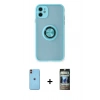 MARSİLYAN™- iPhone 11 Kılıf Yörünge Çizgi - Siyah 34D Hayalet Izgaralı Cam + Neon Fosforlu Kamera Lens - TU