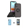 MARSİLYAN™- iPhone 11 Kılıf Yörünge Çizgi - Siyah 34D Hayalet Izgaralı Cam + Neon Fosforlu Kamera Lens - TU