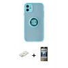 MARSİLYAN™- iPhone 11 Kılıf Yörünge Çizgi - Siyah 34D Hayalet Izgaralı Cam + Renkli Kamera Lens Koruma Cam - TU