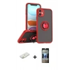 MARSİLYAN™- iPhone 11 Kılıf Yörünge Çizgi - Siyah 34D Hayalet Izgaralı Cam + Renkli Kamera Lens Koruma Cam - TU