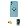 MARSİLYAN™- iPhone 11 Kılıf Yörünge Çizgi - Siyah 360 Mat Full Body Arka Koruyucu + Rainbow Kamera Lens Koruma Cam - KI