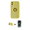 MARSİLYAN™- iPhone 11 Kılıf Yörünge Çizgi - Siyah 360 Mat Full Body Arka Koruyucu + Rainbow Kamera Lens Koruma Cam - KI