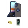 MARSİLYAN™- iPhone 11 Kılıf Yörünge Çizgi - Siyah 360 Mat Full Body Arka Koruyucu + Rainbow Kamera Lens Koruma Cam - KI