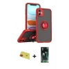 MARSİLYAN™- iPhone 11 Kılıf Yörünge Çizgi - Siyah 360 Mat Full Body Arka Koruyucu + Rainbow Kamera Lens Koruma Cam - KI