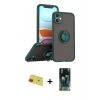MARSİLYAN™- iPhone 11 Kılıf Yörünge Çizgi - Siyah 360 Mat Full Body Arka Koruyucu + Rainbow Kamera Lens Koruma Cam - KI