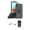 MARSİLYAN™- iPhone 11 Kılıf Yörünge Çizgi - Siyah 360 Mat Full Body Arka Koruyucu + Renkli Kamera Lens Koruma Cam - SI