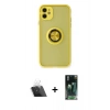 MARSİLYAN™- iPhone 11 Kılıf Yörünge Çizgi - Siyah 360 Mat Full Body Arka Koruyucu + Kamera Lens Koruma Cam - SF