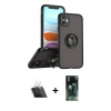 MARSİLYAN™- iPhone 11 Kılıf Yörünge Çizgi - Siyah 360 Mat Full Body Arka Koruyucu + Kamera Lens Koruma Cam - SF