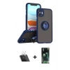 MARSİLYAN™- iPhone 11 Kılıf Yörünge Çizgi - Siyah 360 Mat Full Body Arka Koruyucu + Kamera Lens Koruma Cam - SF