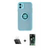 MARSİLYAN™- iPhone 11 Kılıf Yörünge Çizgi - Siyah 360 Mat Full Body Arka Koruyucu + Kamera Lens Koruma Cam - SF