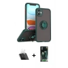 MARSİLYAN™- iPhone 11 Kılıf Yörünge Çizgi - Siyah 360 Mat Full Body Arka Koruyucu + Kamera Lens Koruma Cam - SF