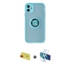 MARSİLYAN™- iPhone 11 Kılıf Yörünge Çizgi - Siyah 3D Antistatik Cam Ekran Koruyucu + Rainbow Kamera Lens Koruma Cam - KI