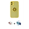 MARSİLYAN™- iPhone 11 Kılıf Yörünge Çizgi - Siyah 3D Antistatik Cam Ekran Koruyucu + Pers Alüminyum Kamera Lens - KI
