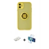 MARSİLYAN™- iPhone 11 Kılıf Yörünge Çizgi - Siyah 3D Antistatik Cam Ekran Koruyucu + Renkli Kamera Lens Koruma Cam - SI