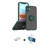 MARSİLYAN™- iPhone 11 Kılıf Yörünge Çizgi - Siyah 3D Antistatik Cam Ekran Koruyucu + Renkli Kamera Lens Koruma Cam - SI