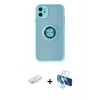 MARSİLYAN™- iPhone 11 Kılıf Yörünge Çizgi - Siyah 3D Antistatik Cam Ekran Koruyucu + Renkli Kamera Lens Koruma Cam - SI