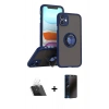 MARSİLYAN™- iPhone 11 Kılıf Yörünge Çizgi - Siyah 3D Antistatik Hayalet Cam Ekran Koruyucu + Kamera Lens Koruma Cam - SF