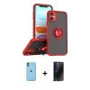 MARSİLYAN™- iPhone 11 Kılıf Yörünge Çizgi - Siyah 3D Antistatik Hayalet Cam Ekran Koruyucu + Neon Fosforlu Kamera Lens - TU
