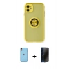 MARSİLYAN™- iPhone 11 Kılıf Yörünge Çizgi - Siyah 3D Antistatik Hayalet Cam Ekran Koruyucu + Neon Fosforlu Kamera Lens - TU