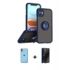 MARSİLYAN™- iPhone 11 Kılıf Yörünge Çizgi - Siyah 3D Antistatik Hayalet Cam Ekran Koruyucu + Neon Fosforlu Kamera Lens - TU