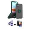 MARSİLYAN™- iPhone 11 Kılıf Yörünge Çizgi - Siyah 3D Antistatik Mat Seramik Nano Ekran Koruyucu + Mor Raze Metal Kamera Lens