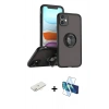 MARSİLYAN™- iPhone 11 Kılıf Yörünge Çizgi - Siyah 3D Antistatik Seramik Nano Ekran Koruyucu + Renkli Kamera Lens Koruma Cam - SI