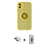 MARSİLYAN™- iPhone 11 Kılıf Yörünge Çizgi - Siyah Bilvis 3D Cam Ekran Koruyucu + Pers Alüminyum Kamera Lens - LT