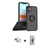 MARSİLYAN™- iPhone 11 Kılıf Yörünge Çizgi - Siyah Bilvis 3D Cam Ekran Koruyucu + Pers Alüminyum Kamera Lens - YL