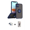MARSİLYAN™- iPhone 11 Kılıf Yörünge Çizgi - Siyah Bilvis 3D Cam Ekran Koruyucu + Pers Alüminyum Kamera Lens - LT