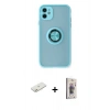 MARSİLYAN™- iPhone 11 Kılıf Yörünge Çizgi - Siyah Bilvis 3D Cam Ekran Koruyucu + Renkli Kamera Lens Koruma Cam - TU