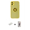 MARSİLYAN™- iPhone 11 Kılıf Yörünge Çizgi - Siyah Bilvis 3D Cam Ekran Koruyucu + Renkli Kamera Lens Koruma Cam - SI
