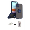 MARSİLYAN™- iPhone 11 Kılıf Yörünge Çizgi - Siyah Bilvis 3D Cam Ekran Koruyucu + Renkli Kamera Lens Koruma Cam - SI