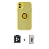 MARSİLYAN™- iPhone 11 Kılıf Yörünge Çizgi - Siyah Bilvis 3D Cam Ekran Koruyucu + PVD Metal Kamera Lens - SH