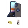 MARSİLYAN™- iPhone 11 Kılıf Yörünge Çizgi - Siyah Bilvis 3D Mat Cam Ekran Koruyucu + Rainbow Kamera Lens Koruma Cam - KI