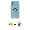MARSİLYAN™- iPhone 11 Kılıf Yörünge Çizgi - Siyah Bilvis 3D Mat Cam Ekran Koruyucu + Rainbow Kamera Lens Koruma Cam - KI